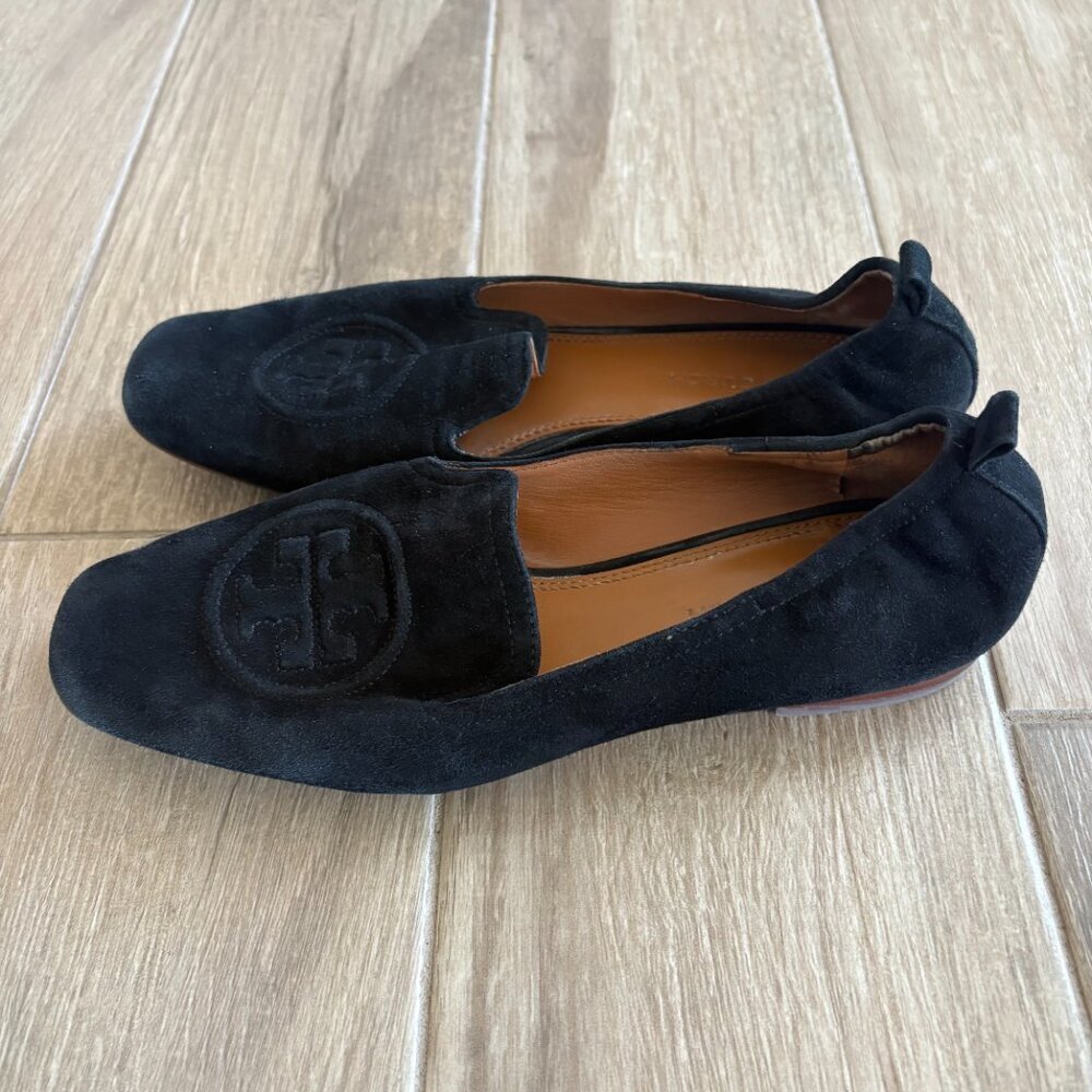Tory Burch Leigh Loafer Womens 8.5 Black Suede Leather City Office Casual Wealth - Picture 4 of 9